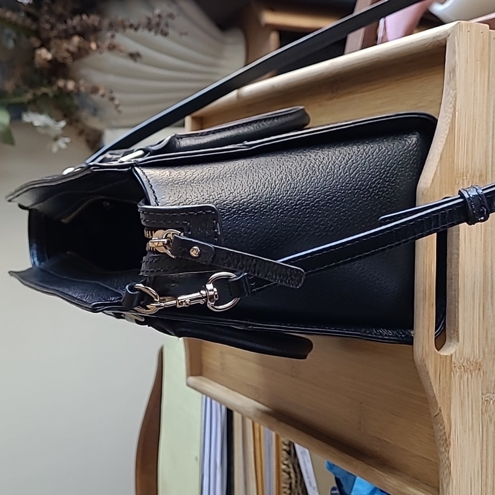 Kate Spade black zip top satchel with strap. - Picture 5 of 6